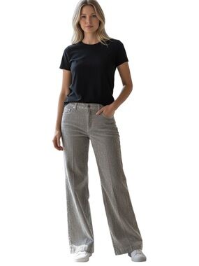 Larry Levine Grey Stretch Corduroy Wide Straight Leg Pants (8)